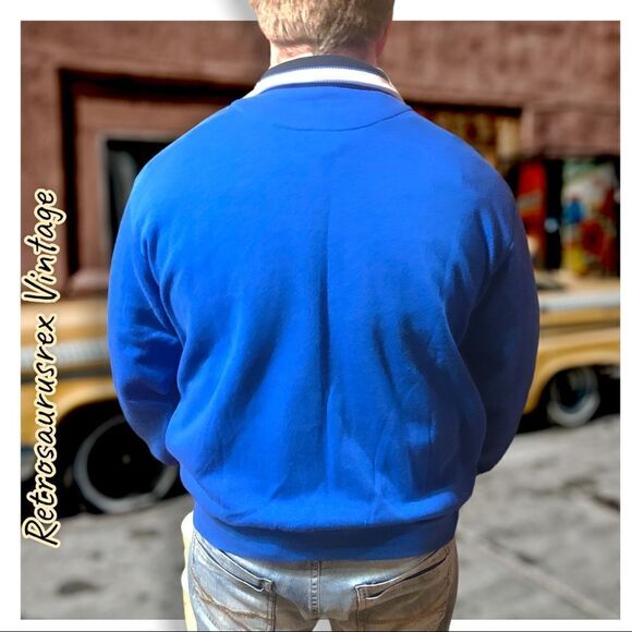 VINTAGE 1980’s Blue Retro Athletic Track Jacket Blue & White Zip Sweatshirt, XL - Picture 5 of 5